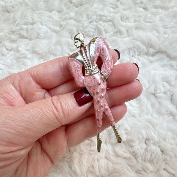 Vintage Art Deco Lady Pink Brooch - Picture 1 of 7